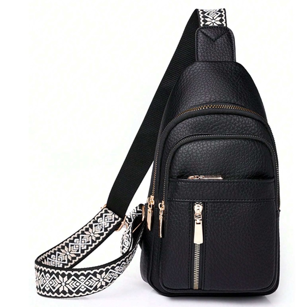 Luxe Pebbled Vegan Leather Zip up Crossbody Shoulder Bag - Picture 5 of 10